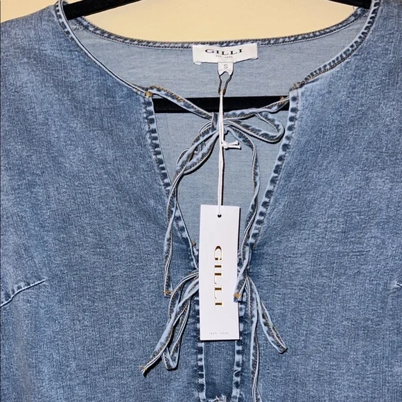 Gilli Blue Denim Lace-Up Peplum Tunic - Picture 3 of 5